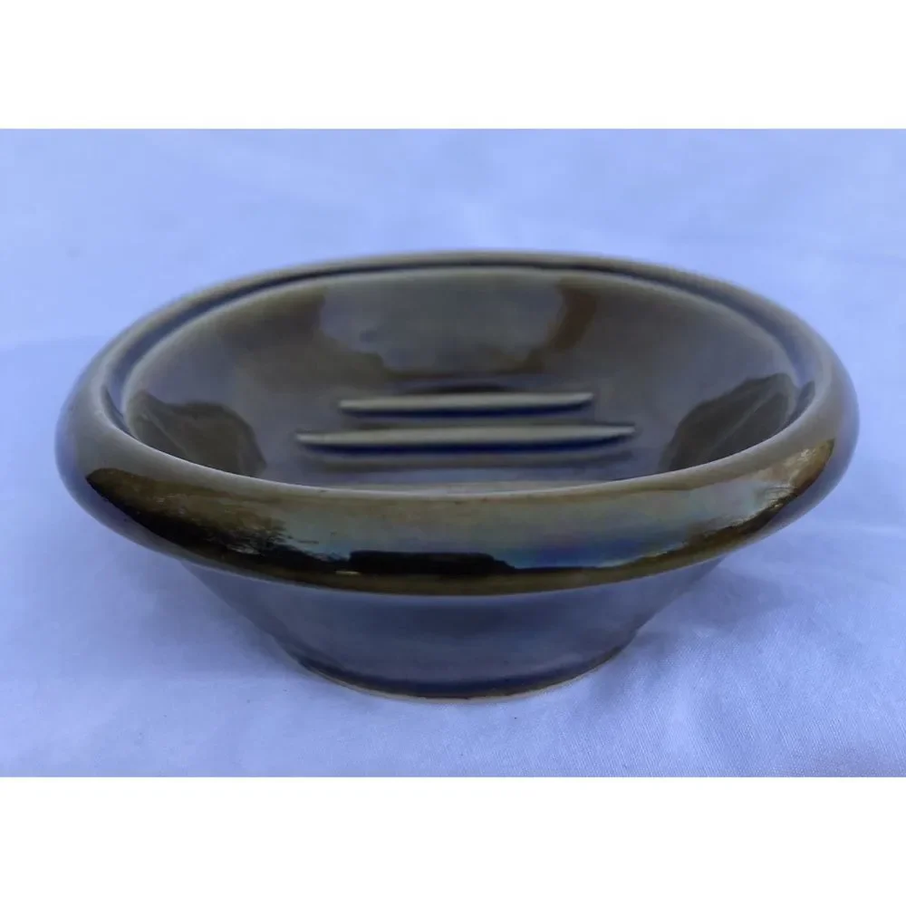 Villeroy Boch? Avocado Porcelain Soap Dish - Vintage Art Deco -Marked on Bottom
